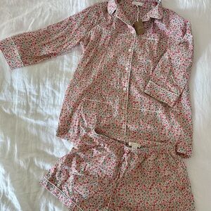NWT Hailey Pajama Shorts Set in Pink/Turquoise Queen's Gallery Liberty Fabric